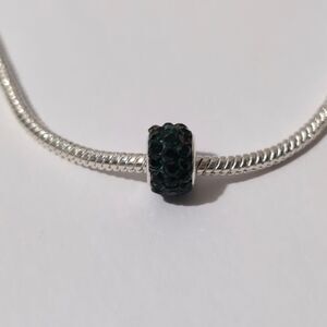 Silver Emerald Green with Green Rhinestones Charm for‎ Pandora Style Bracelet